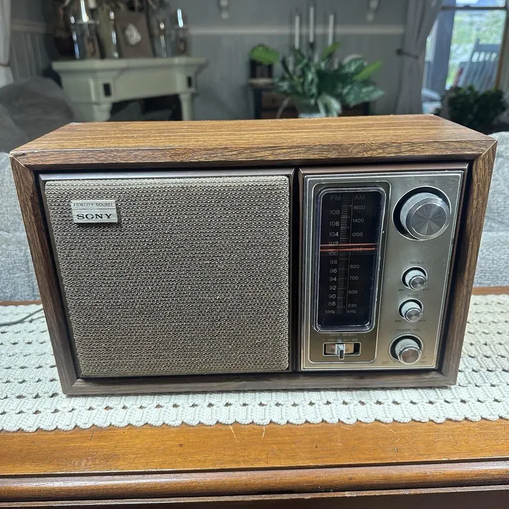 Vtg 60s Sony ICF-9650W Fidelity Sound AM/FM Tabletop Stereo Radio Wooden Case